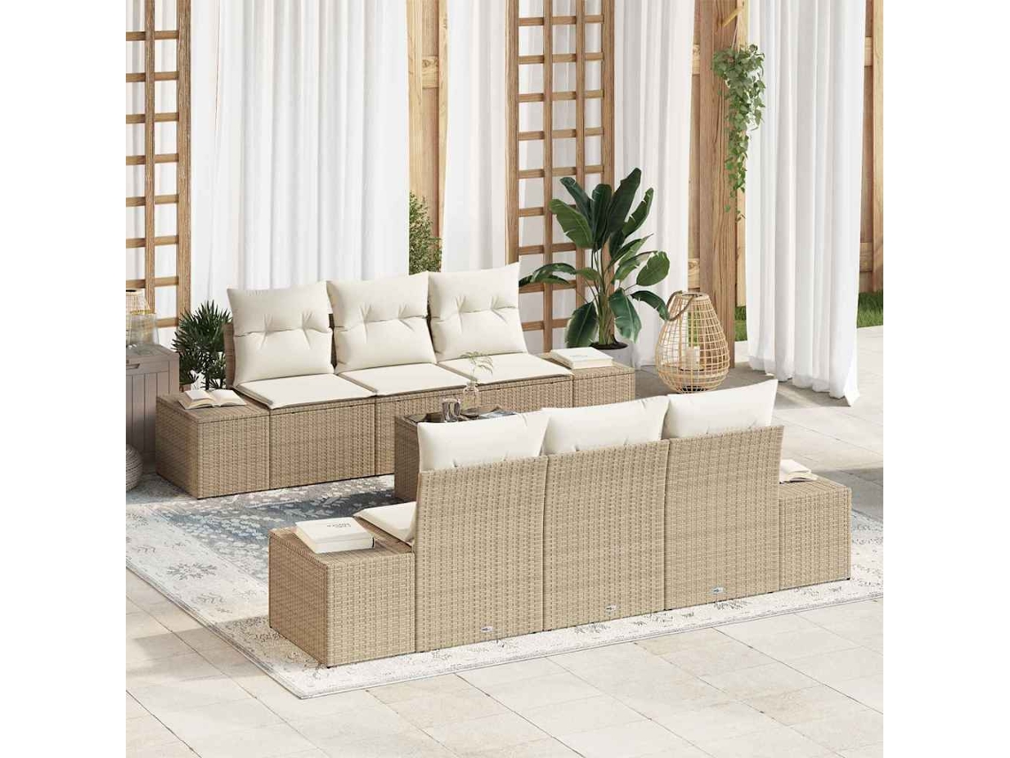 Vidaxl Conjunto De Sofá De Jardim 8 Unid. Bege E Creme Vime Pe