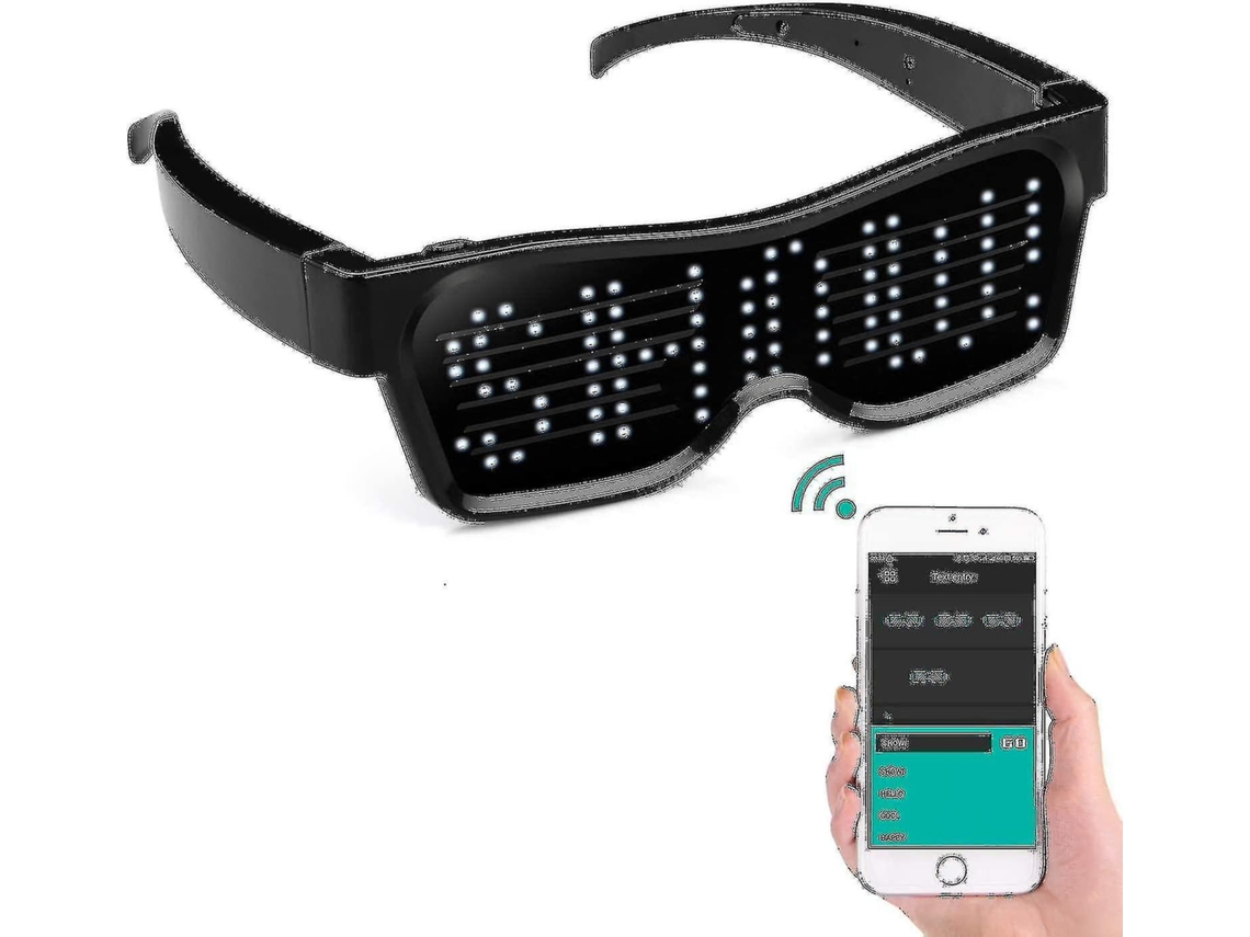 Óculos de LED com Bluetooth, conectados a aplicativo, com display de LED, óculos inteligentes e estilosos para montar você mesmo.