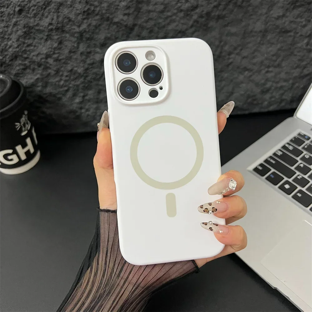 Capa Protetora Magnética Magsafe De Silicone Líquido Para Iphone (iphone 16 Plus, Branca), Com Proteção Para A Lente.