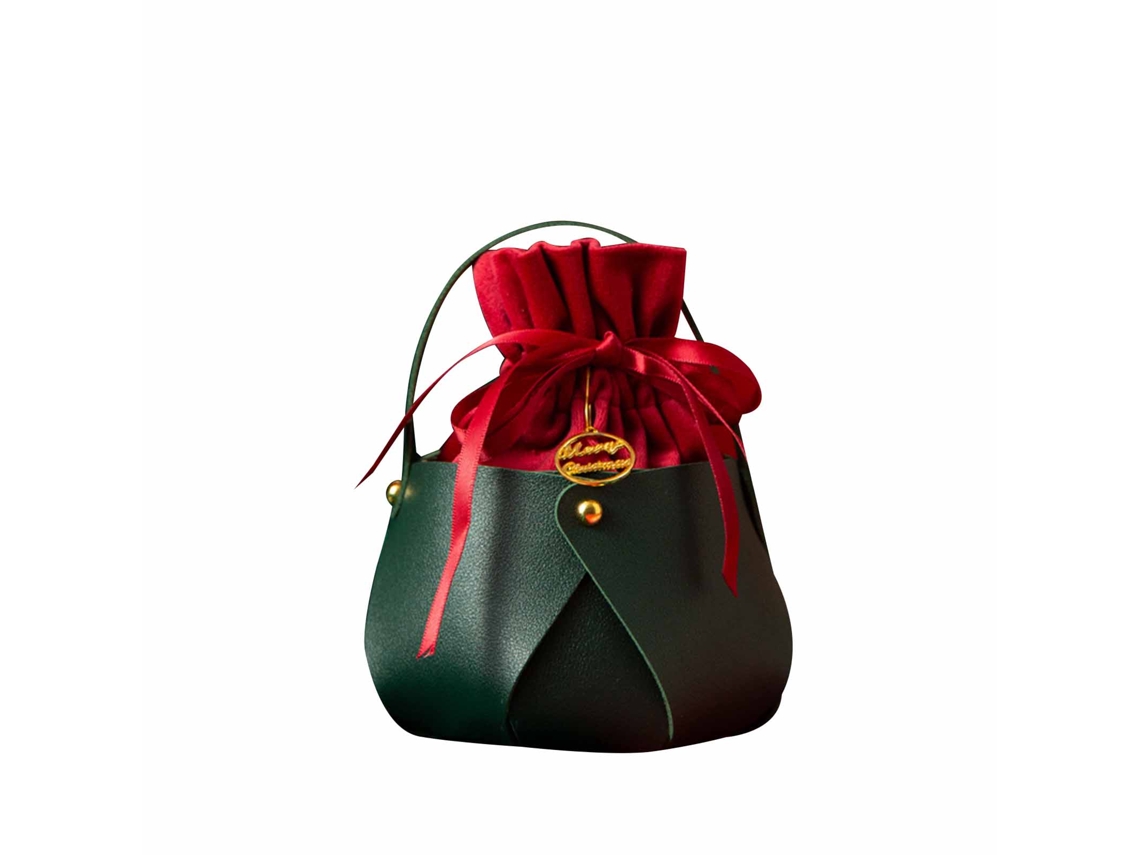Sacola De Presente De Maçã De Natal Couro Verde Escuro Embalagem Opp Simples