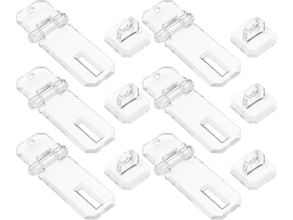 Conjunto de 6 placas de acrílico com a marca Trava, 35x80mm, para portas de armários.