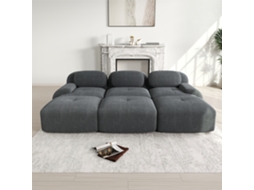 Sofá Modular Cinza 3l + 3 Banquinhos, Veludo Cotelê, Sem Estrutura, Pet-friendly, 32d.-kd