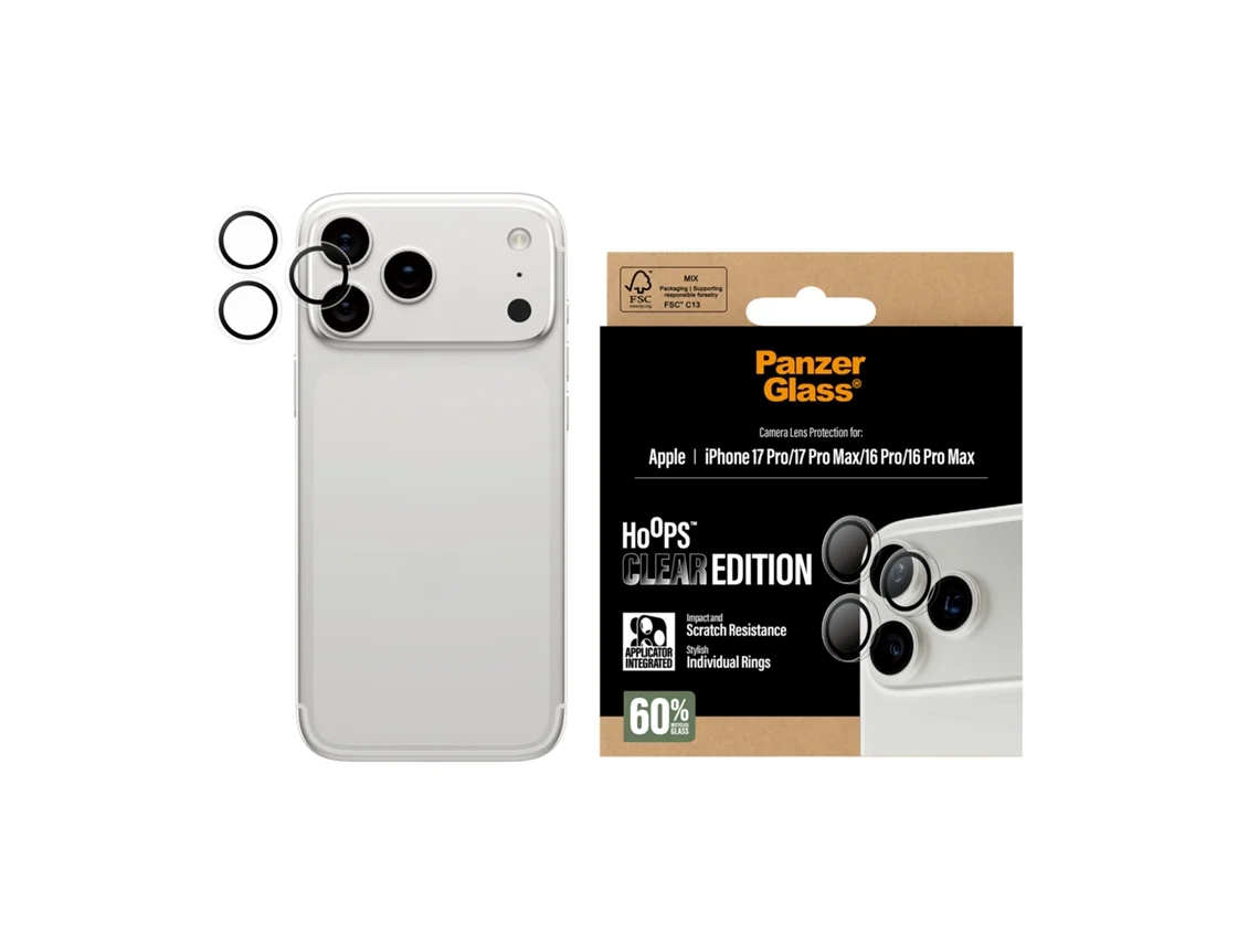 Protetor de Lentes PANZERGLASS Hoops Transparente iPhone 17 Pro / iPhone 17 Pro Max / iPhone 16 Pro / 16 Pro Max
