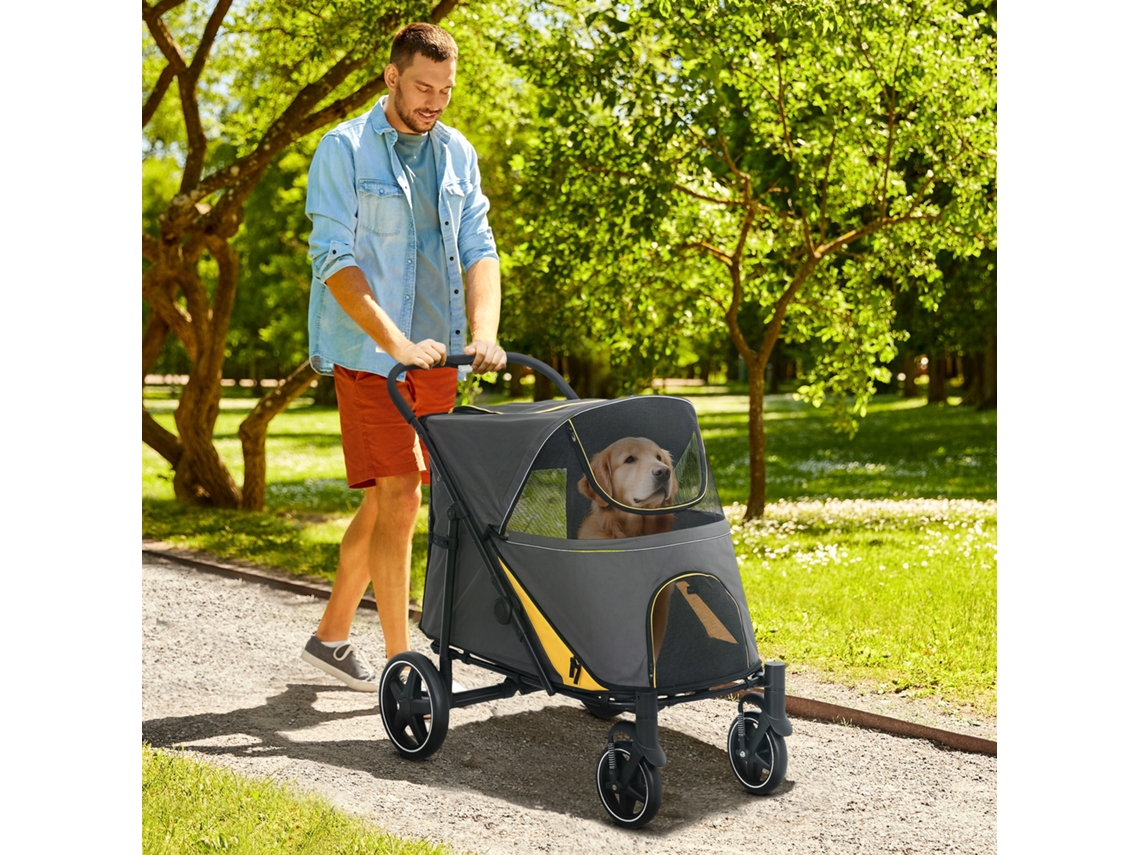 Foldable Dog Trolley, One-click System, Foldable, 2 Safety Lines, Dark Gray