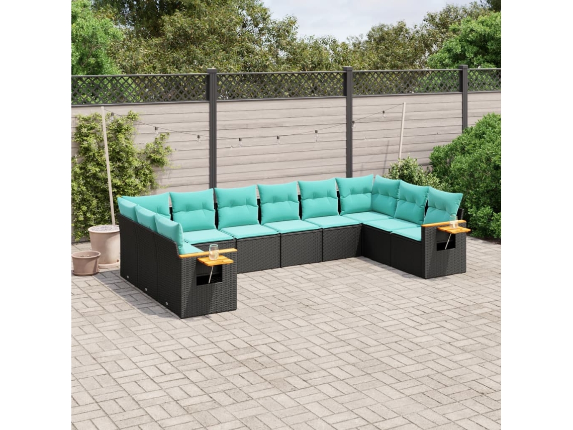 Vidaxl 10 Pcs Conjunto De Sofás P/ Jardim C/ Almofadões Vime Pe Preto