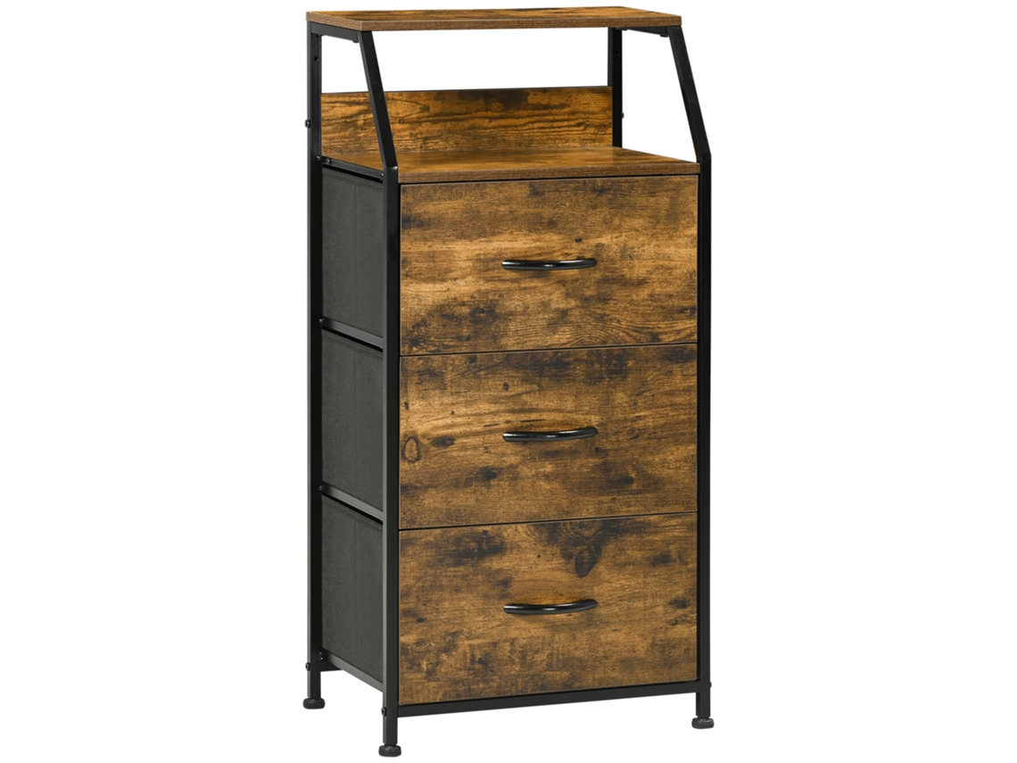 Cómoda com Gaveta Dobrável Poliéster, Aço e Mdf Cor Castanho Rústico 44x29x92 cm Homcom