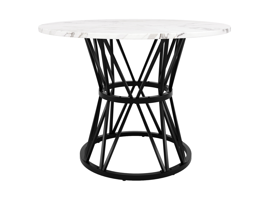 Mesa de Jantar redonda PAPRIKA de 100x100 cm com tampo de MDF marmorizado e pés de metal