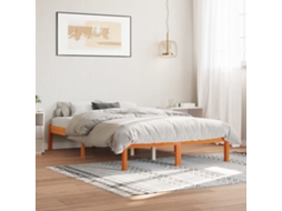 Vidaxl Cama Sem Colchão 135x190 Cm Madeira Pinho Maciça Castanho-mel