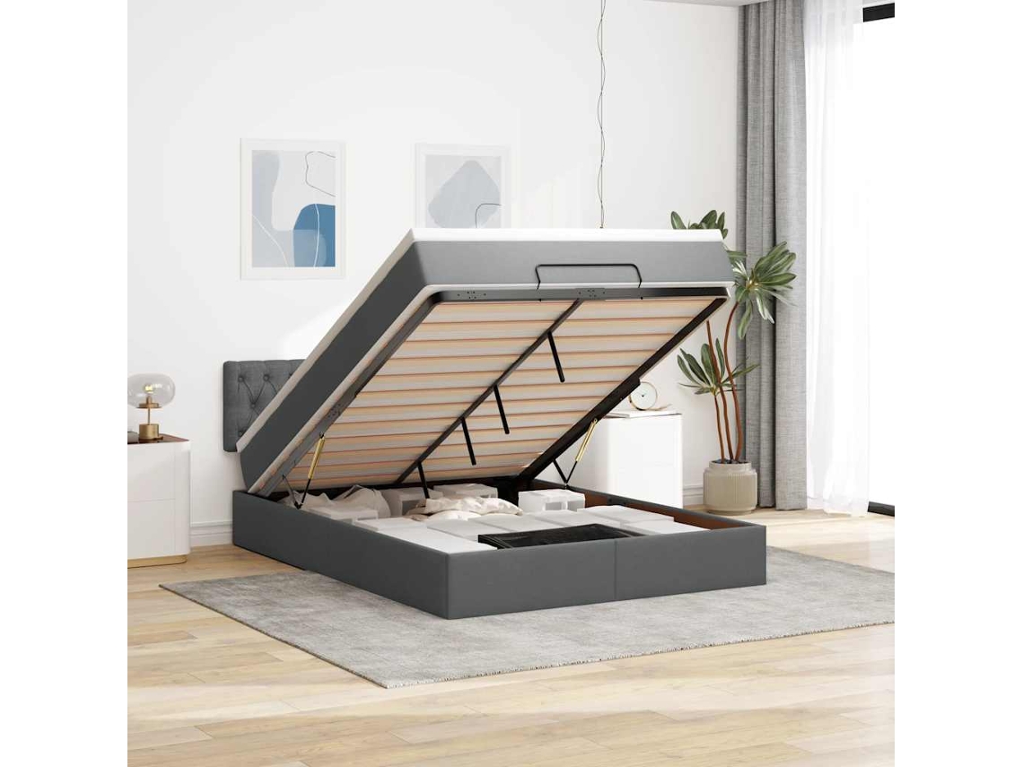 Vidaxl Cama Otomana Com Colchão Leds 140x200 Cm Cinzento Escuro