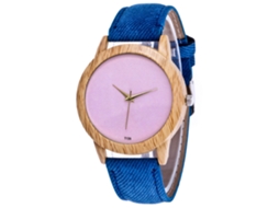 Relógio de Pareja Quartz com Dial Redondo Rosa e Pulseira de Tela Azul