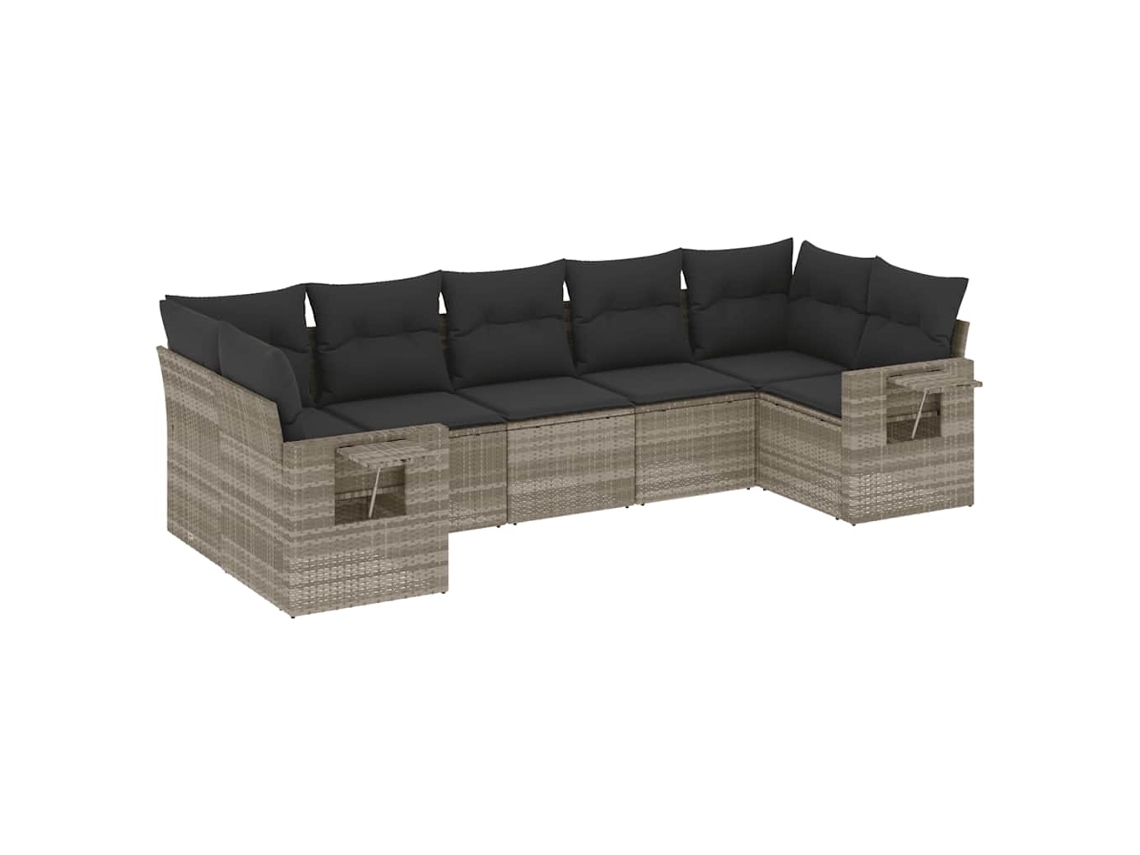 Maison Exclusive - 7 Pcs Conj. Sofás Jardim Com Almofadões Vime Pe Cinzento-claro
