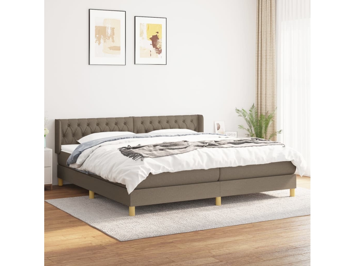 Cama Com Molas/colchão 200x200 Cm Tecido Castanho-acinzentado