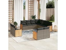 Vidaxl 11 Pcs Conjunto Sofás De Jardim C/ Almofadões Vime Pe Cinzento