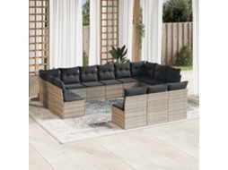 Vidaxl 13 Pcs Conj. Sofás Jardim C/ Almofadões Vime Pe Cinzento-claro