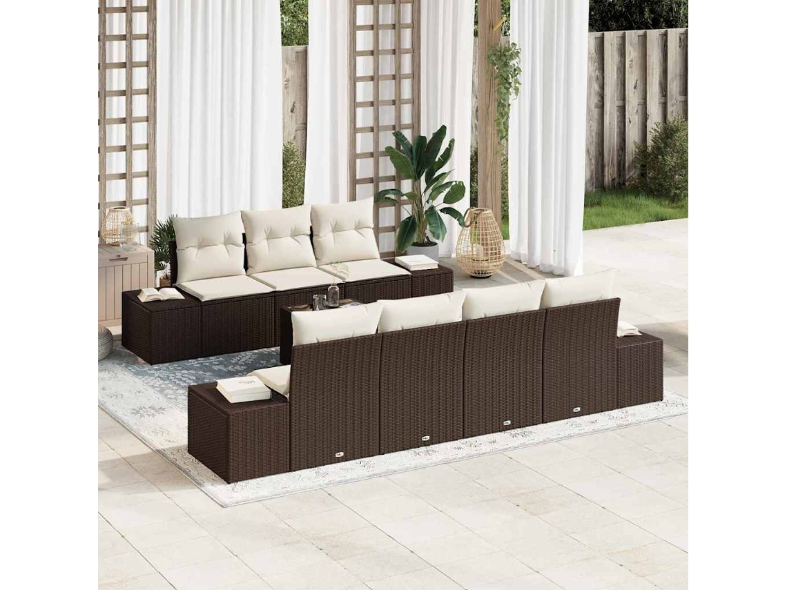 Vidaxl Conjunto De Sofá De Jardim 8 Unid. Castanho Vime Pe
