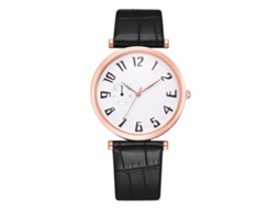 Relógio de pulso unissex casual com mecanismo de quartzo e pulseira de couro sintético (mostrador grande branco na cor ouro rosa).