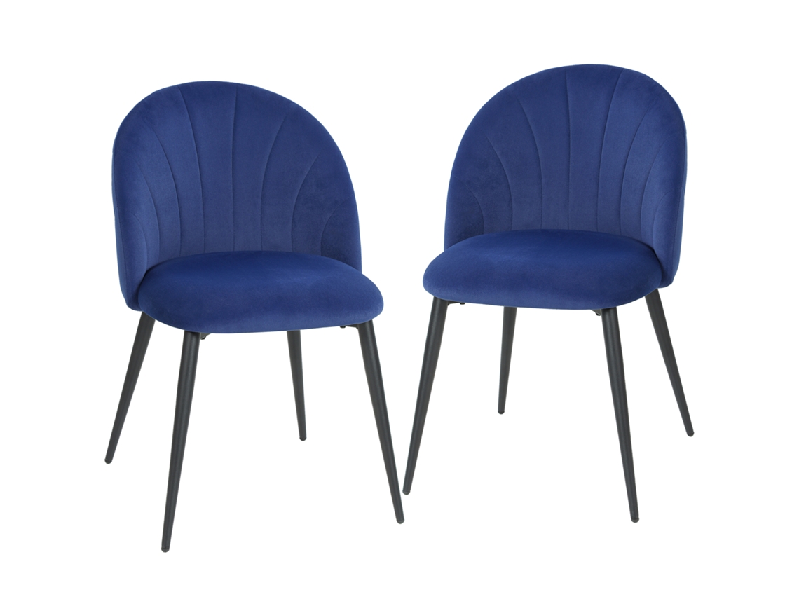 Conjunto de 2 Cadeiras de Jantar Estofadas, Sem Braços, com Pés de Aço, 52x55x79cm, Azul. CHEZMOI