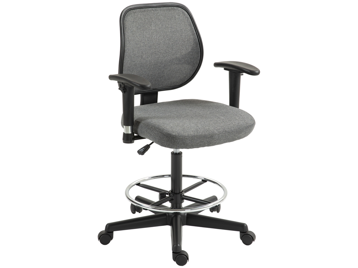Cadeira De Escritório Alta Ajustável, Braços Ajustáveis, Rodas 60x57x97-119cm, Cinza Escuro