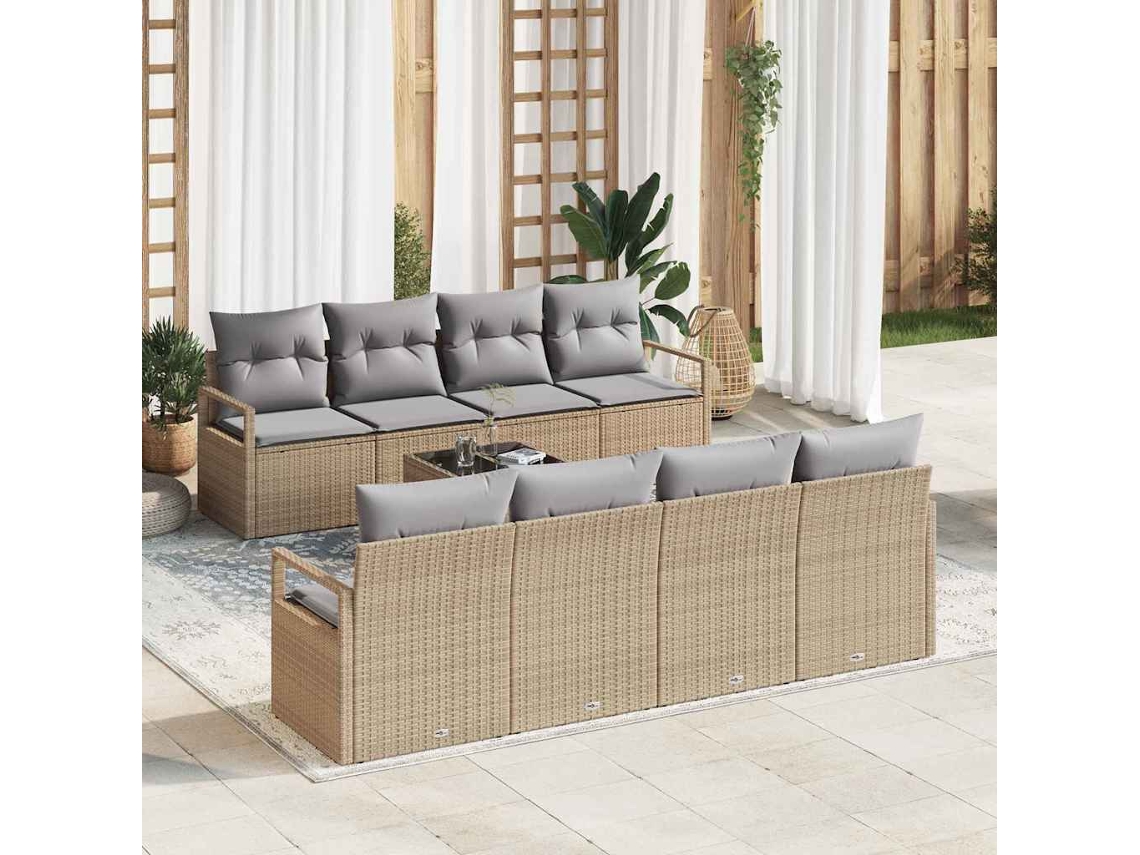Vidaxl Conjunto De Sofás Com Almofada 7 Pcs Bege E Cinza Vime Pe