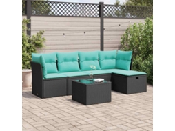 Vidaxl 6 Pcs Conjunto Sofás De Jardim C/ Almofadões Vime Pe Preto
