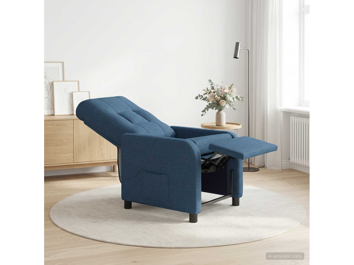 Vidaxl Recliner De Massagem Azul Tecido
