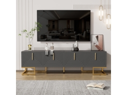 Móvel para TV Moderno Preto com Portas Texturizadas 175x30x46 cm, 4 Gavetas, Puxadores e Pés Dourados KOMHTOM