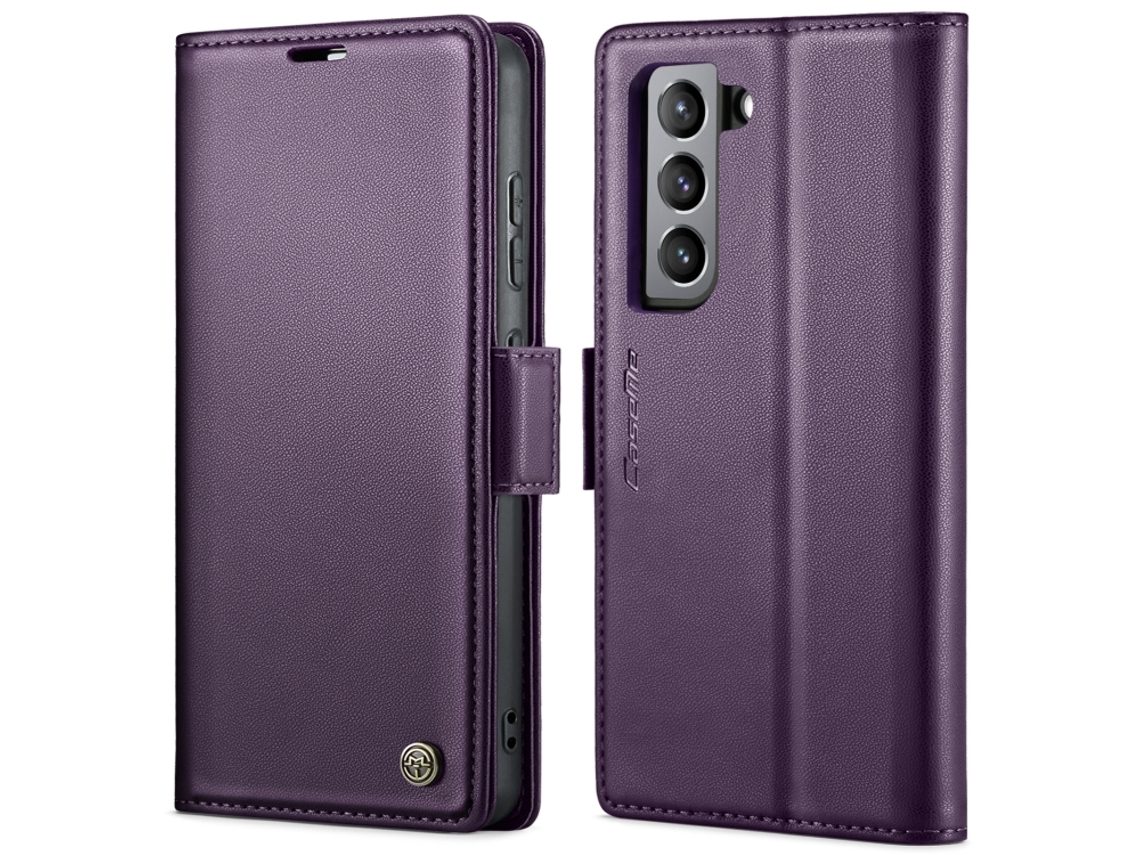Capa Para Samsung Galaxy S21 Fe 5g Borboleta Fivela Litchi Textura De Telefone De Couro Rfid Antirroubo Roxo Perolado
