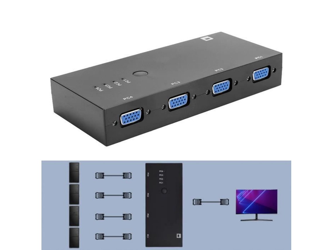 Adaptador Kvm Switch Box 4 em 1 HURRISE Hub Conversor de Vídeo Vga de 4 Portas Largura de Banda de 500 Mhz