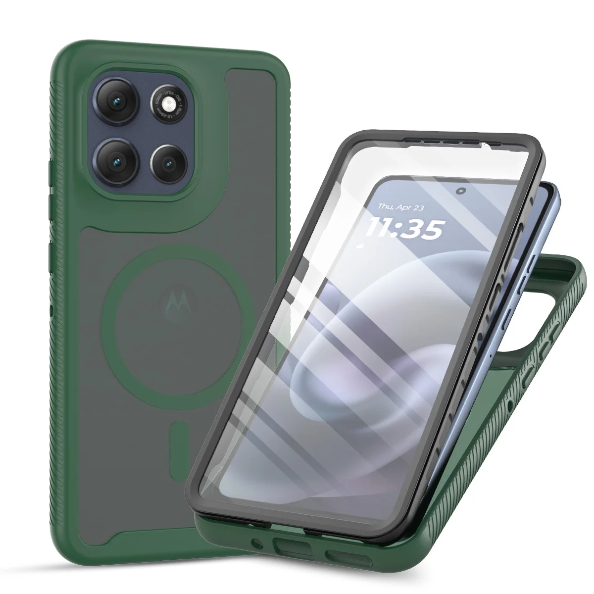 (verde, Motorola Moto G56) Capa 2 Em 1 Para Celular Com Protetor De Tela Magnético.