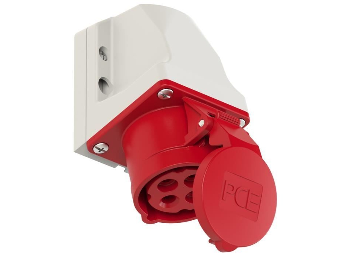 Tomada Saliente Industrial Fêmea Vermelha com Aba 16A 4P 400V 6H Ip44 PCE 114-6K