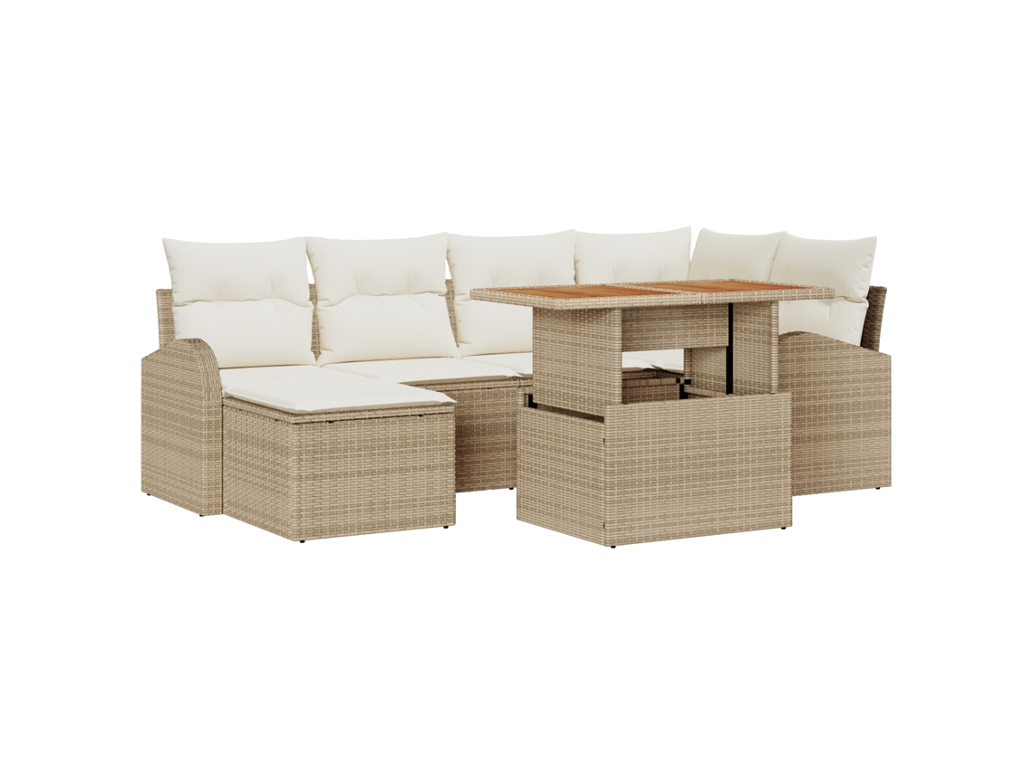 Conjunto 7 Conjunto De Sofá De Jardim Vidaxl Bege Vime Pe (100 X 55 X 73 Cm)