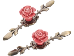 Puxadores De Armário Vintage Em Cerâmica Com Formato Rosa, Placa De Cobre, Fácil Instalação, 2 Peças Para Gavetas De