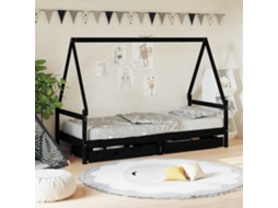 Vidaxl Estrutura Cama Infantil C/ Gavetas 80x200cm Pinho Maciço Preto