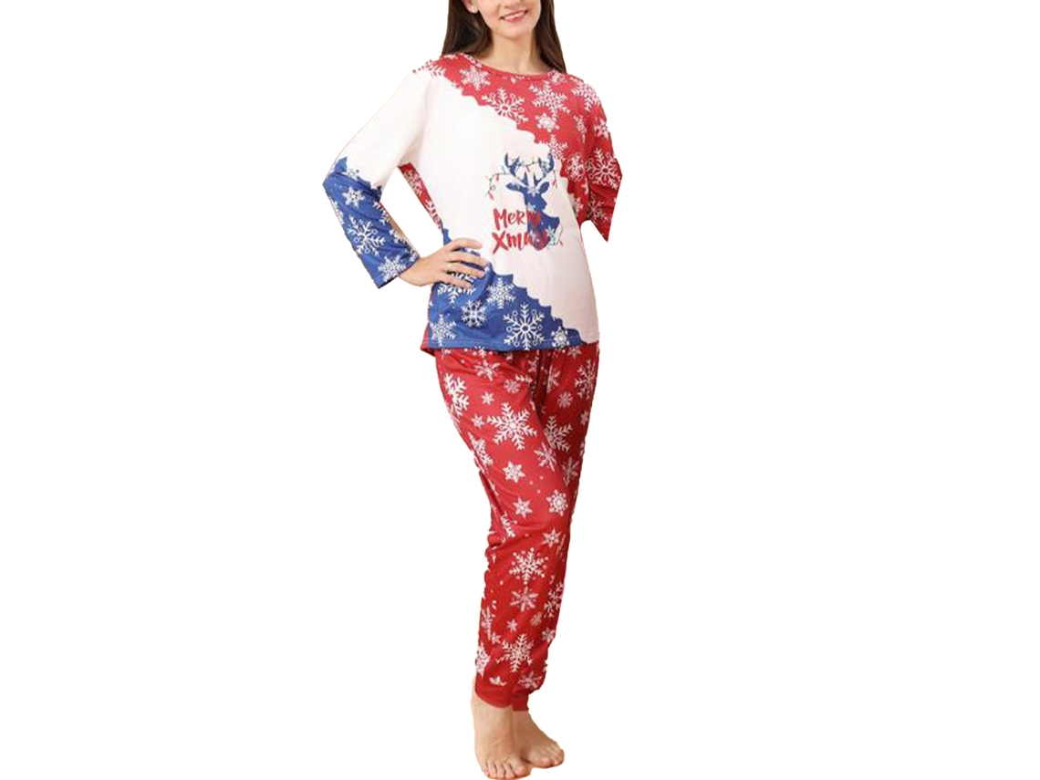 Laxiscreed Pijamas Natalícios Para Família Com Estampa De Floco De Neve E Mangas Compridas