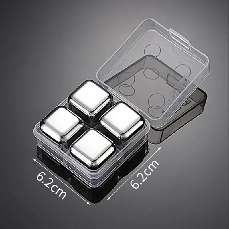 Cubos de Gelo Reutilizáveis em Aço Inoxidável, Congelamento Rápido, Metal Próprio para Contato com Alimentos MDUG (prata, Pacote com 4)