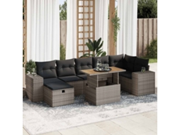 Vidaxl 5 Pcs Conjunto Sofás De Jardim C/ Almofadões Acácia E Vime Pe