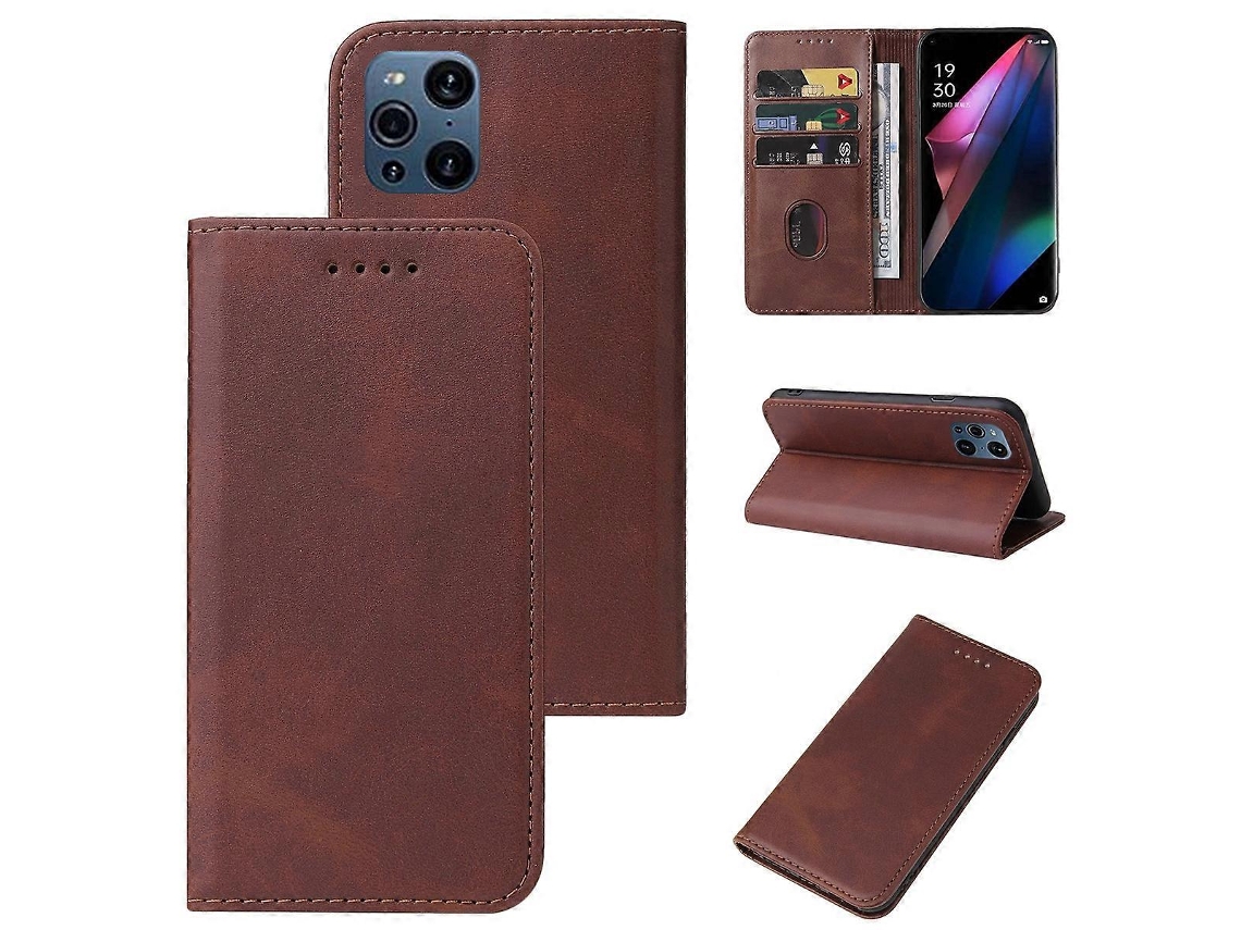 Capa De Couro Com Fecho Magnético Para Oppo Find X3