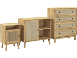 Conjunto para Quarto Melamina de Madeira, Madeira de Pinho e Vime Cor Cor de Madeira Natural 80x35x95 cm Homcom