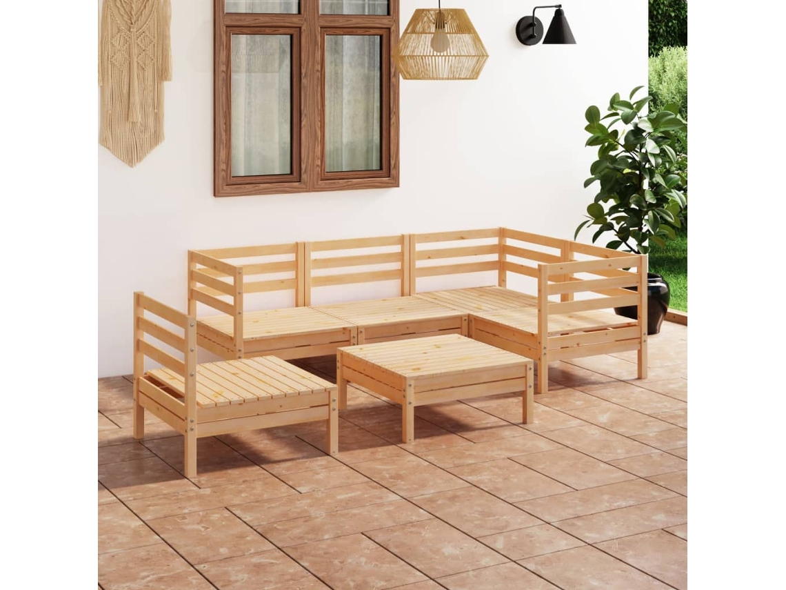 Conjunto Lounge Jardim Pinho Maciço 6 Pcs Dkd Home Decor