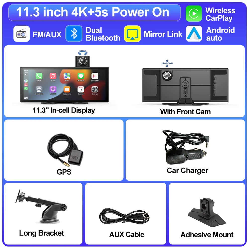 (dvr-gps) Câmera Veicular Inteligente, 10-11,3 Polegadas, Carplay, Navegação, 4k