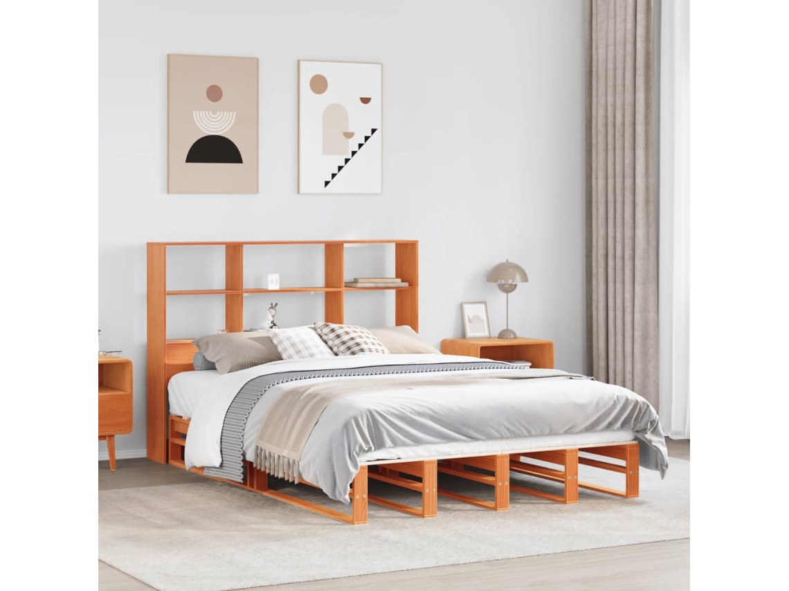 Vidaxl Cama Com Estante Sem Colchão 120x200cm Madeira Maciça