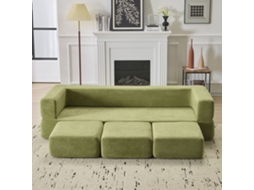 Sofá Modular De 3 Lugares - Com 3 Apoios Para Os Pés, Espuma De Alta Elasticidade, Chenille, Ideal Para Estúdios E Escritórios - Verde