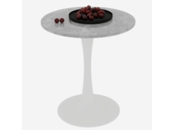 Mesa De Café Branca Moderna De 27,6 Polegadas Com Tampo De Mármore Cinza Claro Para 2 A 4 Pessoas, Perfeita Para Qualquer Espaço.
