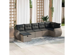 Vidaxl 7 Pcs Conjunto Sofás P/ Jardim C/ Almofadões Vime Pe Cinzento