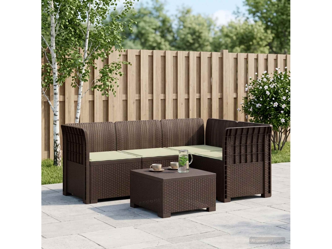 Vidaxl Sofá De Jardim Para 4 Pessoas Com Almofadas Visual Rattan Pp