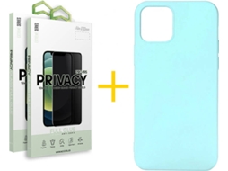 Capa + 2 Películas de Vidro Anti-Spy iPhone 13 Pro SKYHE Silicone Líquido Verde-Àgua