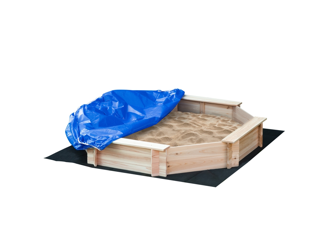 Sol de Areia de Madeira Octogonal. 139,5l X 139,5w X 21,5h Cm 4 Bancos Cobertura da Lona. Piso Não Tecido Incluído Ge