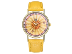 Reloj De Cuarzo Unisex Con Correa De Cuero Pu Dial Numeros Romanos Amarillo Zhoulianfa