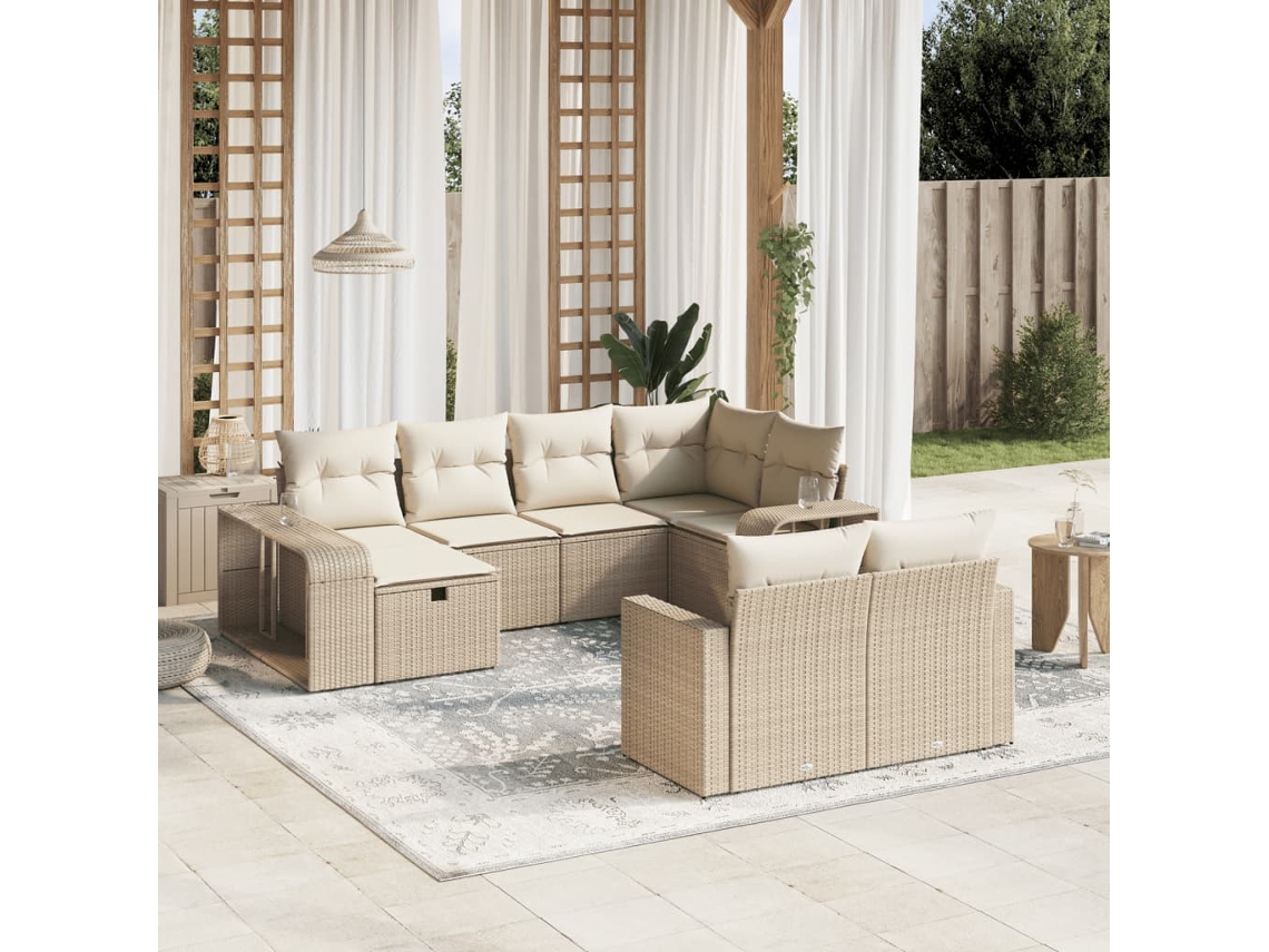 Conjunto de 10 Sofás para Jardim com Almofadas Vime Pe Bege Dkd Home Decor