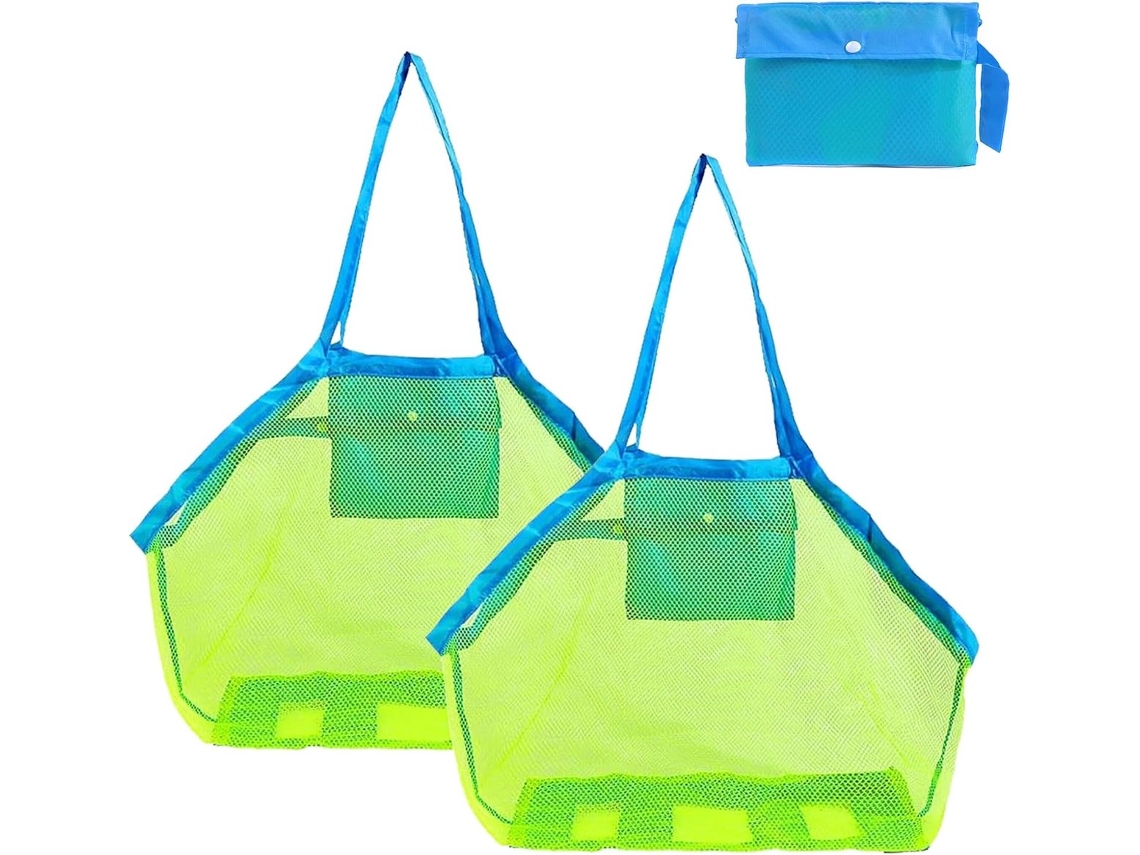 Conjunto De 2 Bolsas De Praia 45x45x30cm Bolsa De Praia Em Malha Leve E Dobrável Para Guardar Brinquedos
